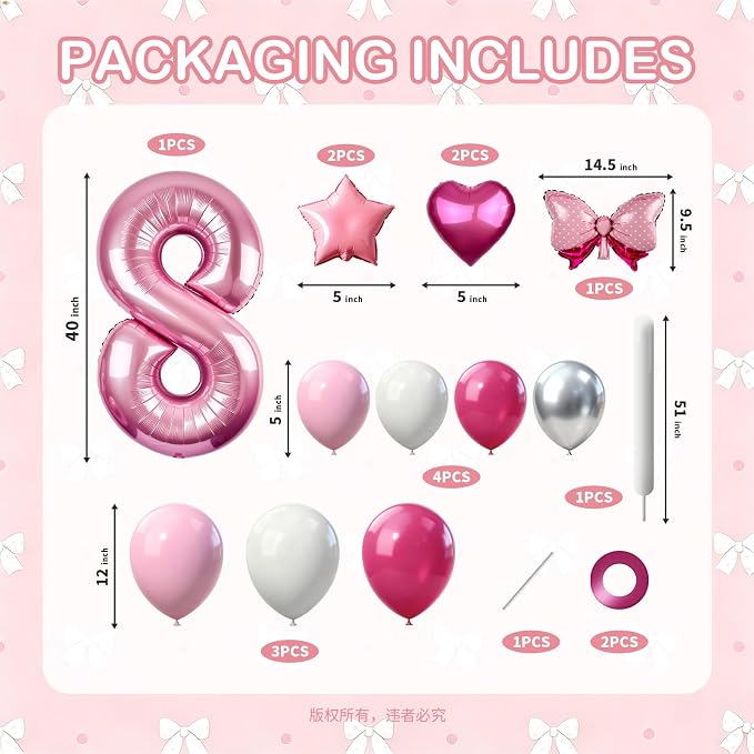 40 Inch Pink Number 8 Balloon Tower Set, Pastel Number Eight Foil Balloon - Image 2