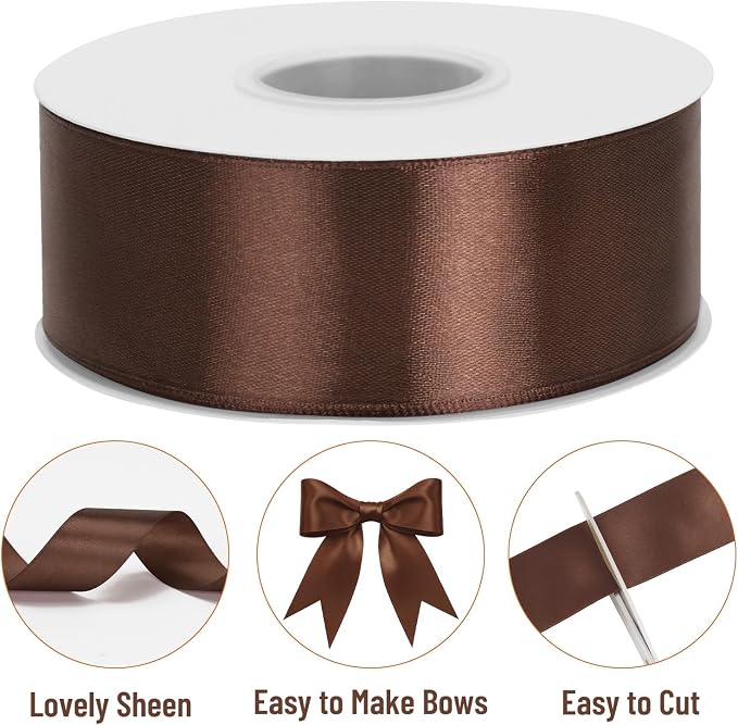 KINGLAKE Brown Satin Ribbon – 1-1/2 Inch x 2 Rolls Brown Ribbon - Image 3