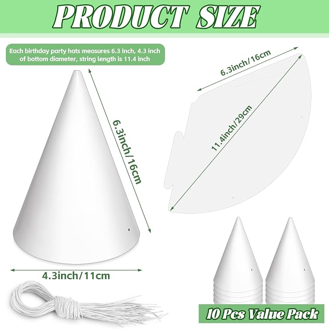 WEOXPR White Paper Party Hats for Birthday, Decorative Bulk Cone Hat for Adults - Image 3