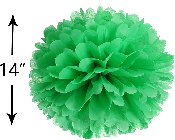 14" Green Tissue Pom Poms Kit DIY Decorative Paper Flowers Ball - Image 2