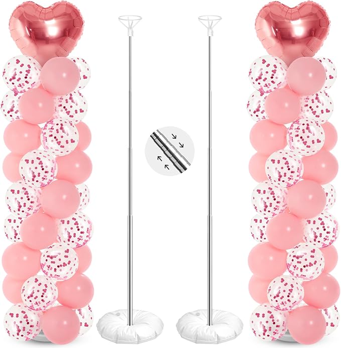 Realspring 2 Sets Wedding Pink and Rose Gold Heart Shape Balloons Column Stand by Realspring