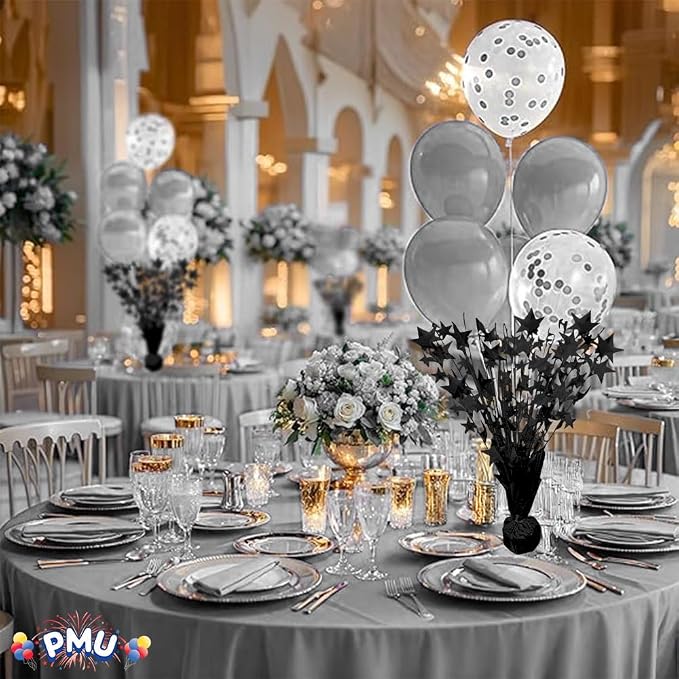 PMU 6 Pack Bursting Star Metallic Foil Spray Centerpiece- Metallic Black - Image 4