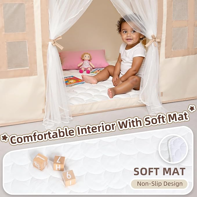 Kids Play Tent Indoor: with Mat, Tassel Garland - Image 5