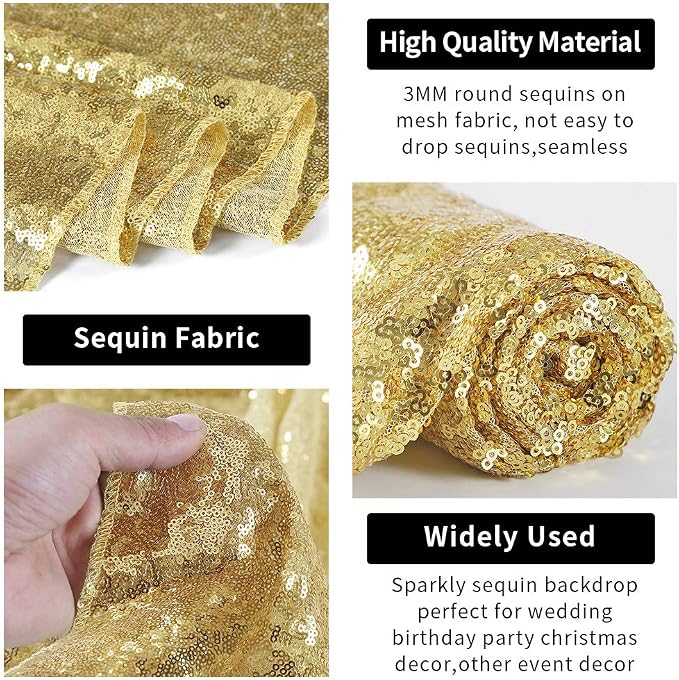 Hahuho Gold Sequin Backdrop Curtain, Party Decoration（4 Panels, 2FT x 8FT - Image 3