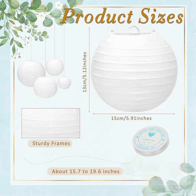 24 Packs White Paper Lanterns 6 Inch Chinese Japanese Hanging Paper Lanterns - Image 2