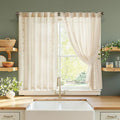 jinchan Ivory Floral Embroidered Linen Kitchen Curtains 54×45 Inch 2 Panels | by JINCHAN