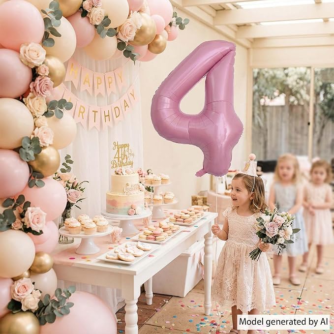 Pearlescent Pink Number 4 Balloon 40 Inch, Shiny Foil - Image 3