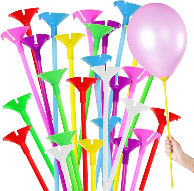 120pcs 12" Balloon Sticks Assorted Colors, Plastic Balloon Holders and Cups by GIFTEXPRESS