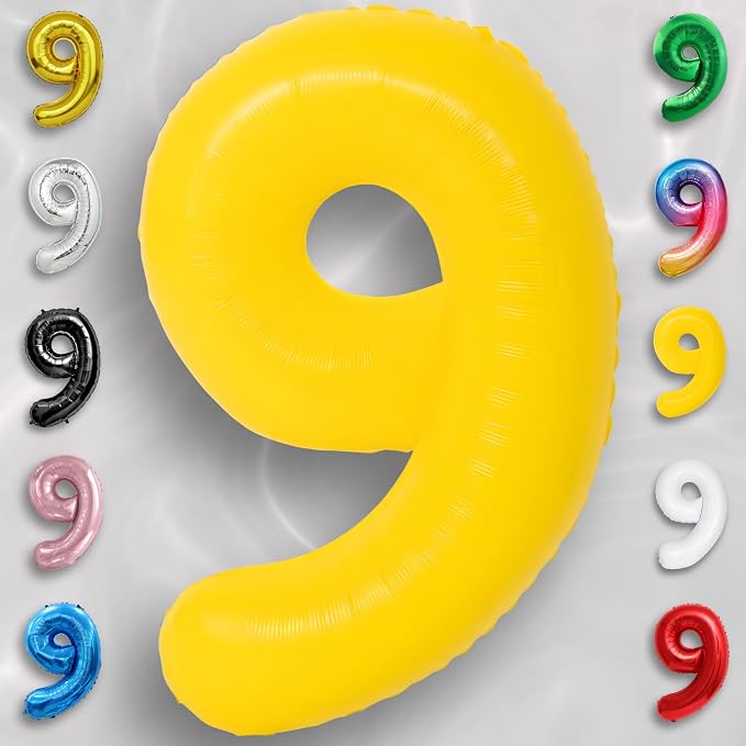 Yellow Number Balloon 9 Mylar Foil Macaron Balloons 40 inch - Image 2