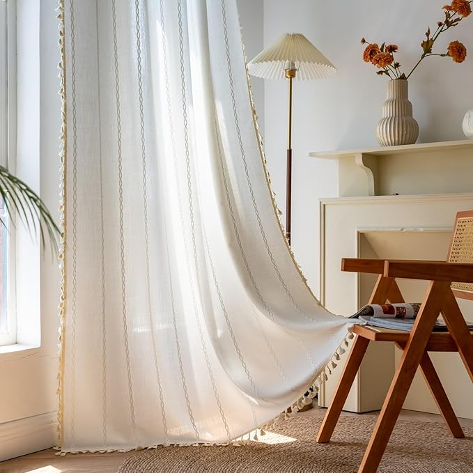 Sutuo Home White Boho Curtains for Bedroom Living Room Nursery, Bohemian 1 by SutuoHome