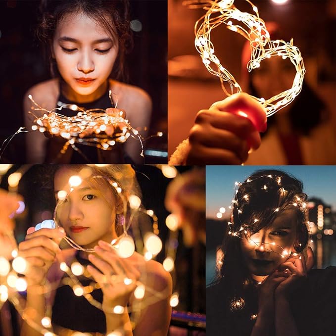 CYLAPEX Pack of 24 Fairy String Lights Battery Operated, 3.3ft 20 LEDs Halloween Silver Coated Copper Wire for DIY Decor Christmas Decoration Costume Warm White