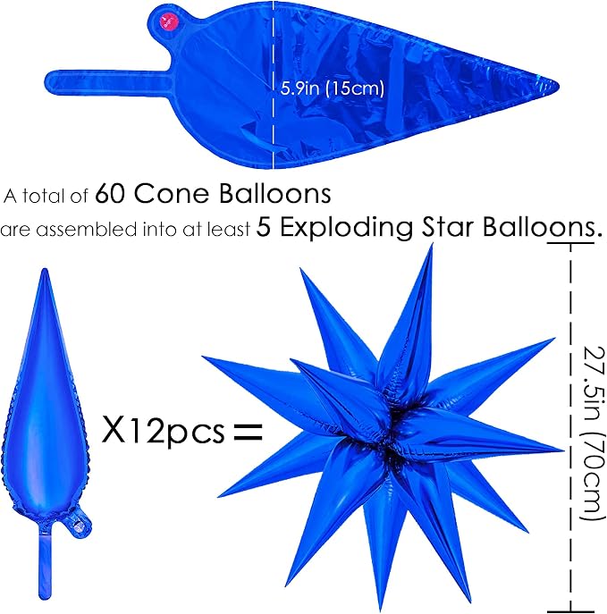 ZAKVOOR 60 Pcs Star Balloons 12 Spike Foil Explosion Party Decoration Balloons - Image 2