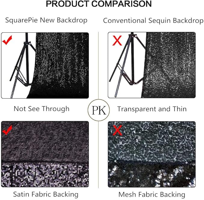 SquarePie Sequin Backdrop Curtain Less Transparent Sparkly Photo Booth Photography Background for Wedding Halloween Patry 10FT x 10FT Black