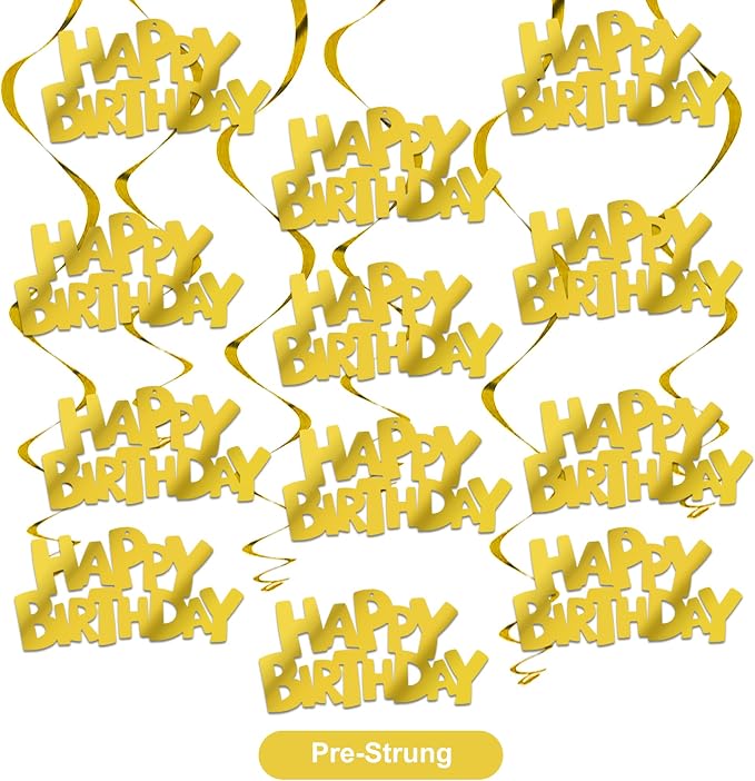 BEISHIDA 12 Pcs Pre-Strung Happy Birthday Hanging Swirl Decorations by Beishida