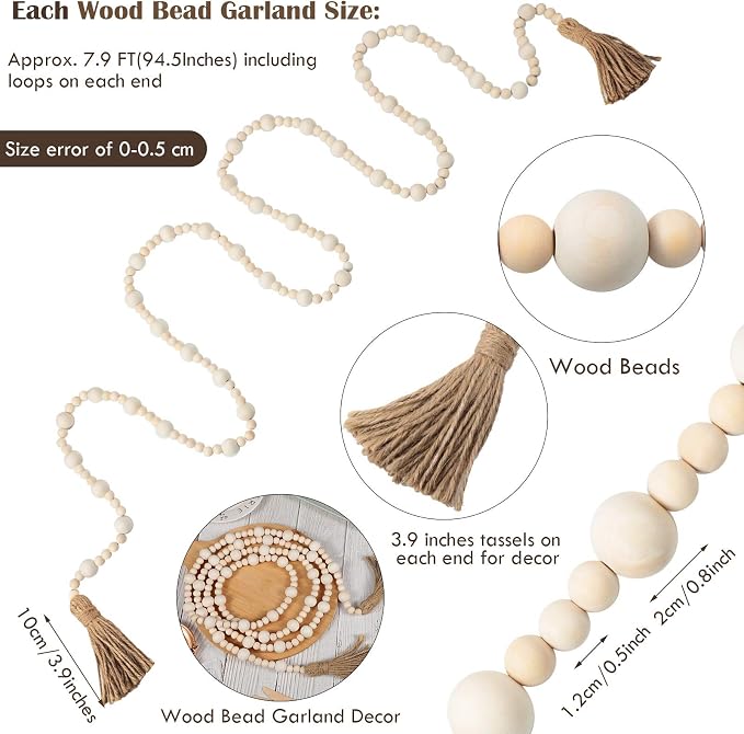 Jetec 7.9 Feet Wood Beaded Garlands - Image 2