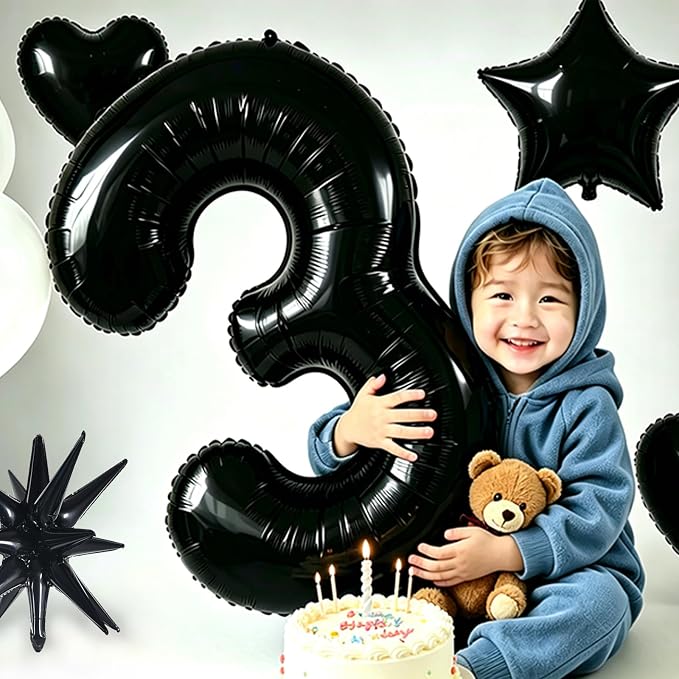 TONIFUL 3rd Birthday Balloons Kit 40 Inch Black Large Number 3 Foil Balloon | - Image 4