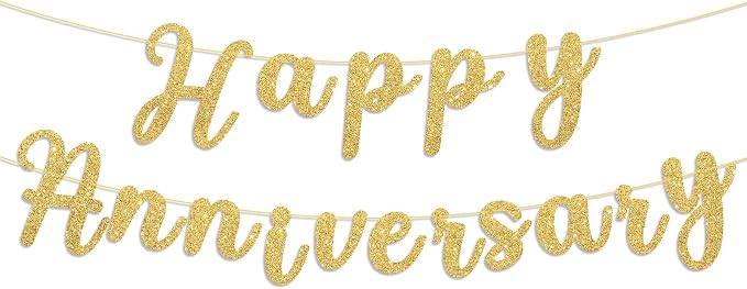 Glitter Happy Anniversary Banner Gold Happy Anniversary Decorations Wedding by Adecortalk
