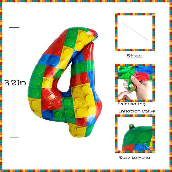 32 Inch Stackable Block Number Balloon – Colorful Brick Building Themed Big - Image 2