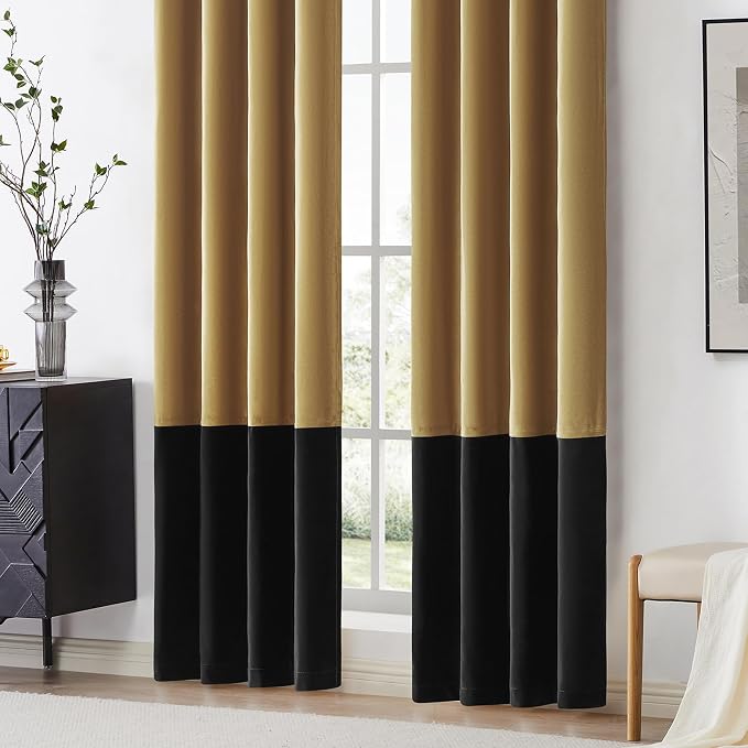 BULBUL Modern Gold Black Velvet Curtains Luxury 90 inch - Image 4