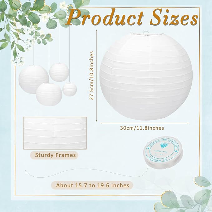 24 Packs White Paper Lanterns 12 Inch Chinese Japanese Hanging Paper Lanterns - Image 2