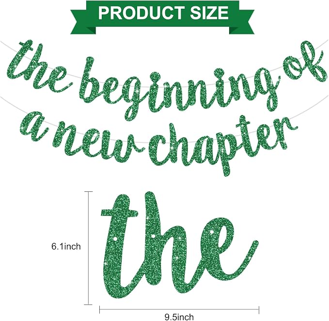 BEISHIDA Green Pre-Strung Glitter The Beginning of A New Chapter Banner | - Image 3