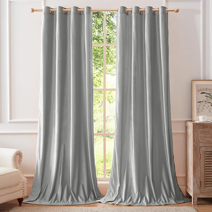 BULBUL Velvet Light Blue Blackout Curtains 84 inch Length by ModernShinyVelvetCurtains