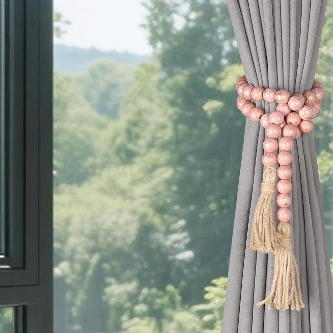 RAMIRABI Wooden Bead Garland, 39in Decorative Beads, Rose Dawn Gold | Natural - Image 4