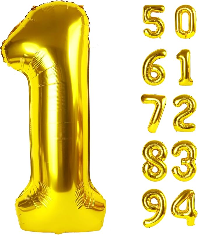 Gold 1 Balloon - Number Balloon 40 Inch, 1st Gold Birthday Decorations | Giant by IWERP