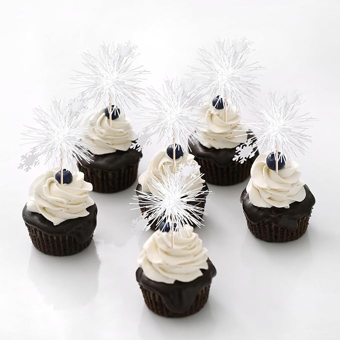 30 PCS Foil Firework Cupcake Toppers Snowflake Cupcake Picks Birthday Cupcake - Image 5