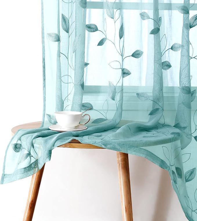 HOMEIDEAS Turquoise Aqua Sheer Curtains 52 X 84 Inches Length 2 Panels - Image 7