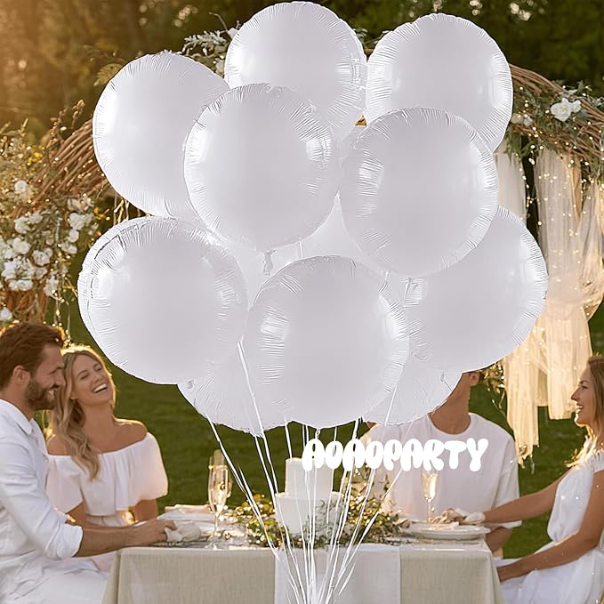 25Pcs White Round Shaped Foil Balloons 18 Inch Mylar Balloon | Helium - Image 4