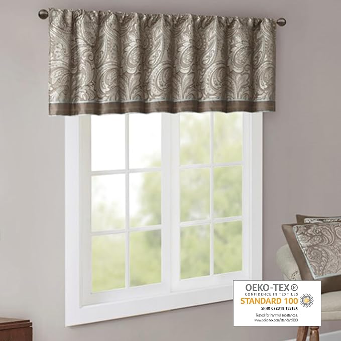 Madison Park Faux Silk Paisley Jacquard, Rod Pocket Curtain - Image 2