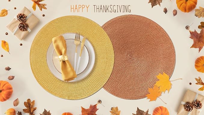 FunWheat Round Braided Placemats Set of 6 Table Mats - Image 5