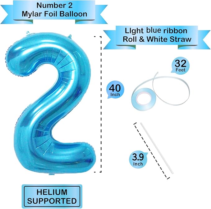 Blue 2 Number Balloon, 40 Inch, Mylar Foil, - Image 3