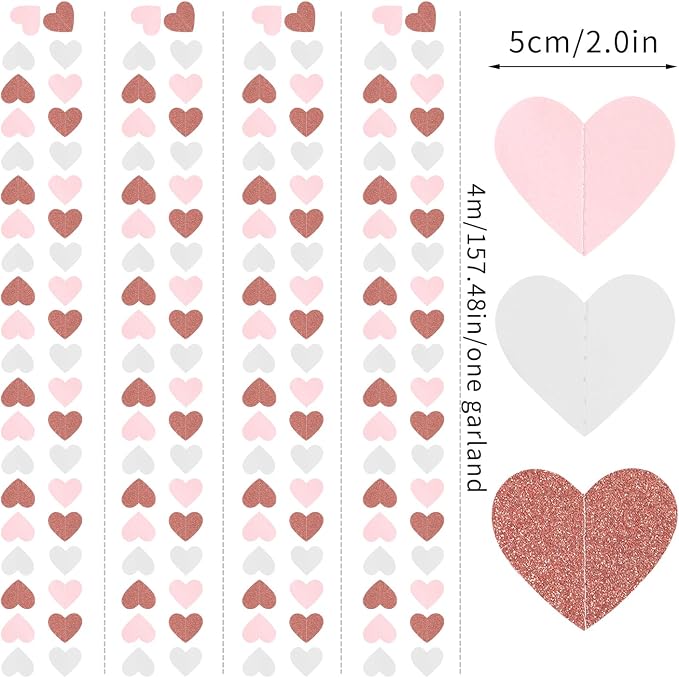 Pink-White Rose-Gold Valentines Party-Decorations Heart-Garland - 52ft - Image 2