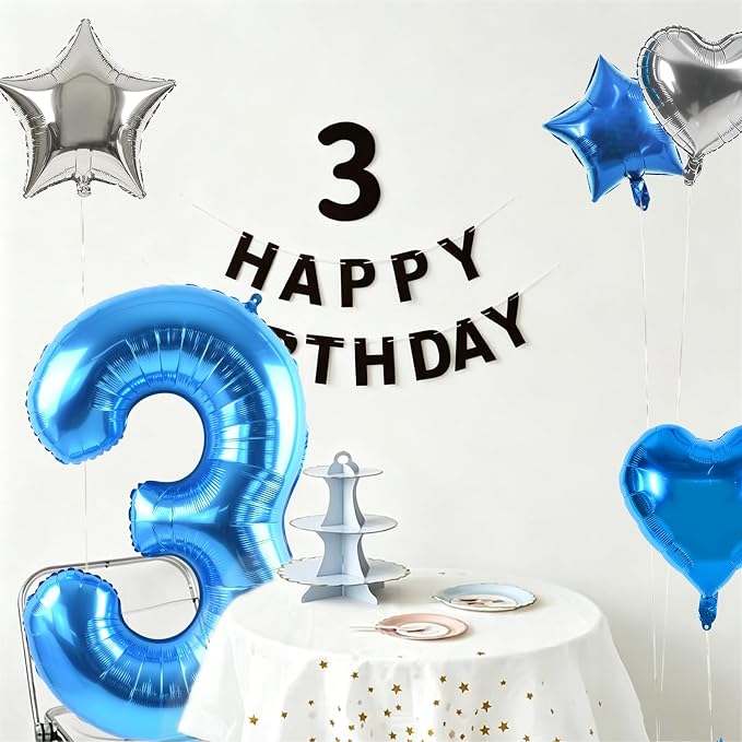 TONIFUL 3rd Birthday Balloons Kit 40 Inch Blue Large Number 3 Foil Balloon | - Image 3