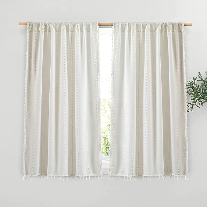 RoomTalks White Boho Farmhouse Kitchen Curtains 54 Inch Length French Striped by RoomTalks