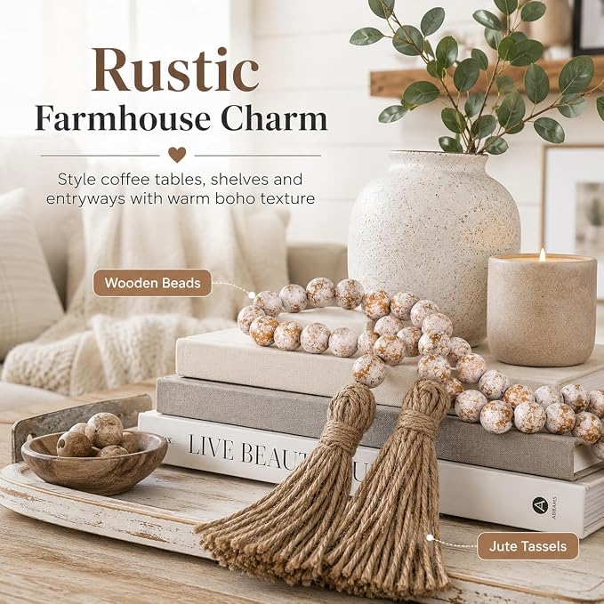 IMIKEYA Wooden Beads Garland: Farmhouse Wood Bead Garland - Image 2