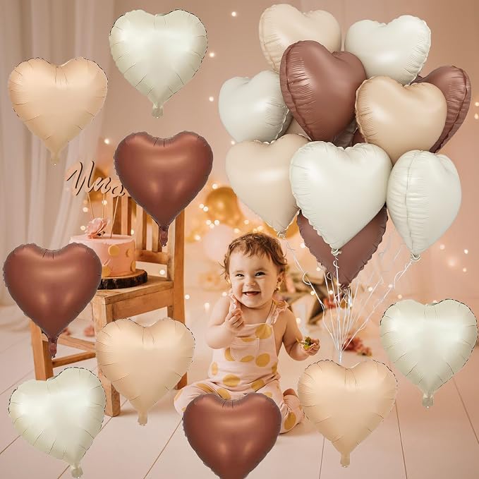 Cream Brown Heart Balloons - Image 4