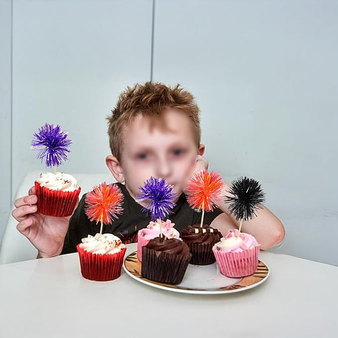 Gyufise 30Pcs Foil Firework Cupcake Toppers Sparkle Tinsel Cake Toppers Tinsel - Image 7