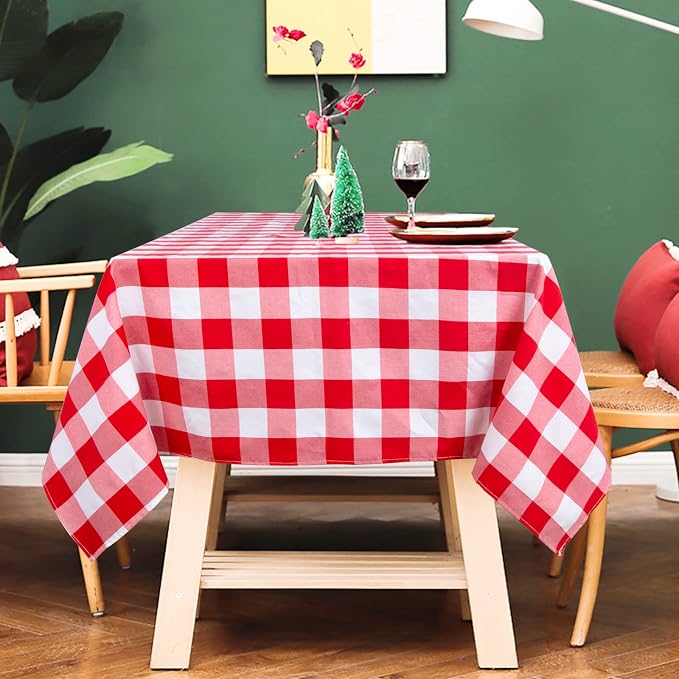 ShinyBeauty 60''x60'' Red & White Checkered Tablecloth - Image 5