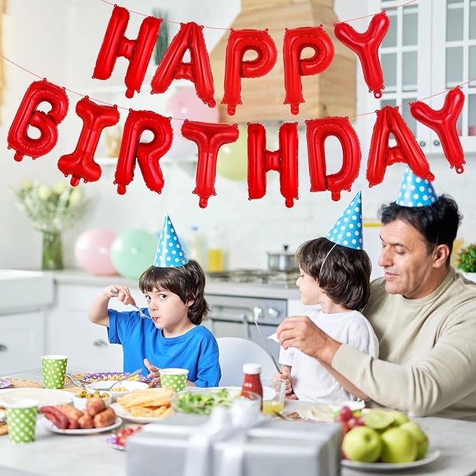 65 Pcs Red Happy Birthday Balloons, 2 Sets A-Z Red Letters Foil Balloons - Image 4