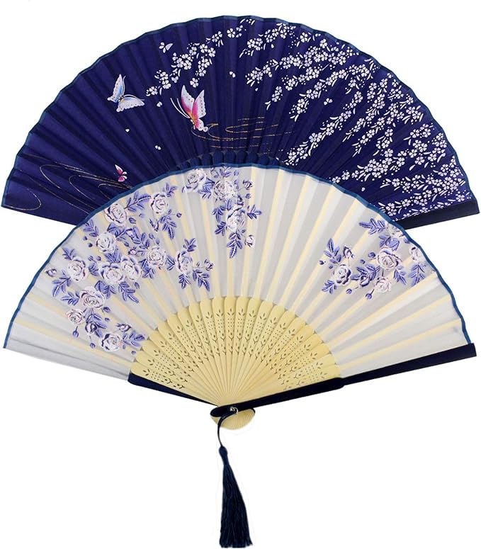 Bantoye 2 Pieces Handheld Fans, Silk Folding Fans - Image 5