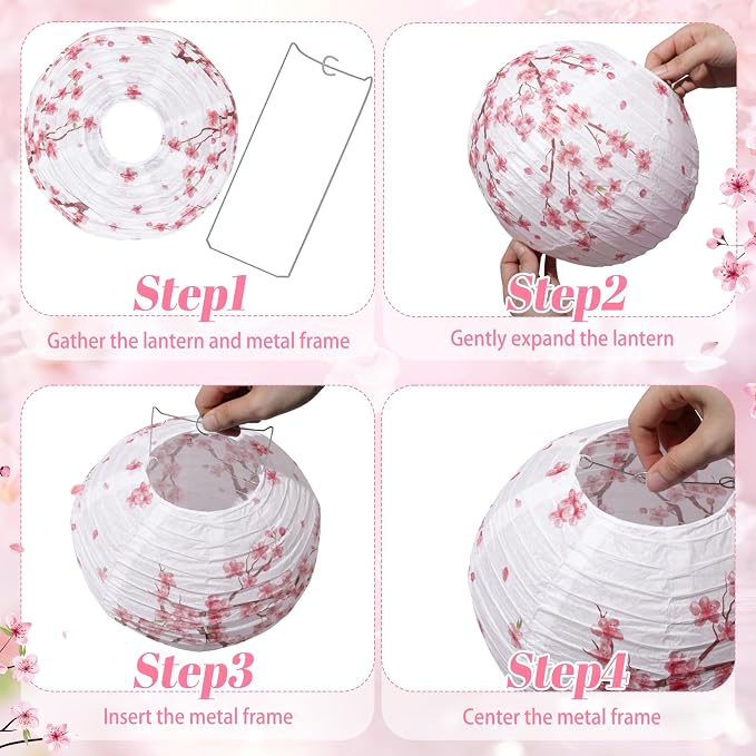 Honoson 12 Pcs Cherry Blossom Paper Lanterns Spring Floral Cherry Blossom Party - Image 6