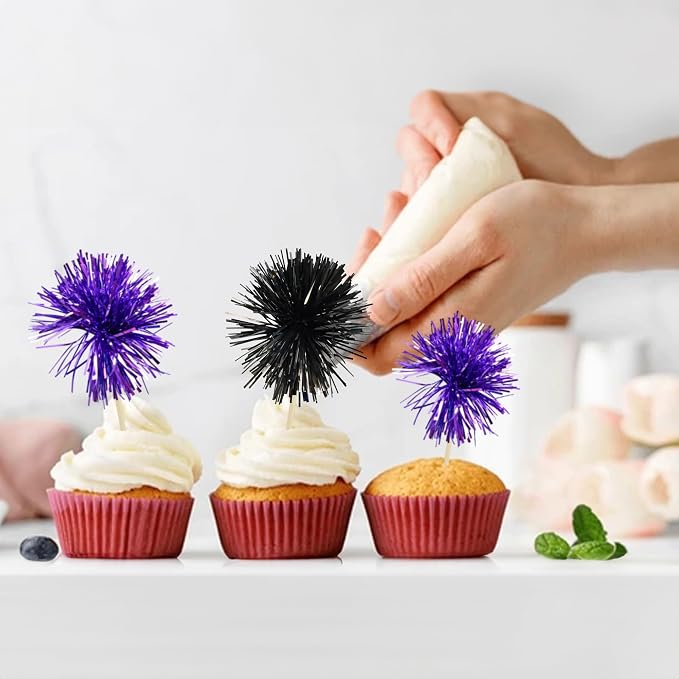 Gyufise 30Pcs Foil Firework Cupcake Toppers Sparkle Tinsel Cake Toppers Tinsel - Image 7
