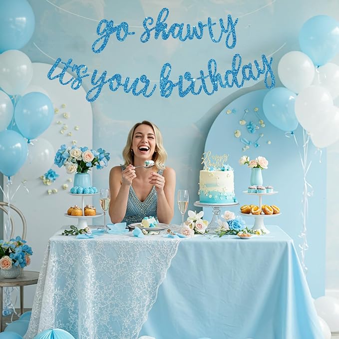 BEISHIDA Sky Blue Pre-Strung Go Shawty It's Your Birthday Banner Decor | Glitter - Image 4