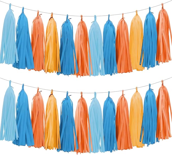 Orange and Blue Paper Tassel, 20 Pack, Party Decorations by AimtoHome