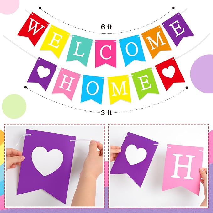 Yeaqee Welcome Home Banner Welcome Back Home Decorations 2 Hearts Sign - Image 3