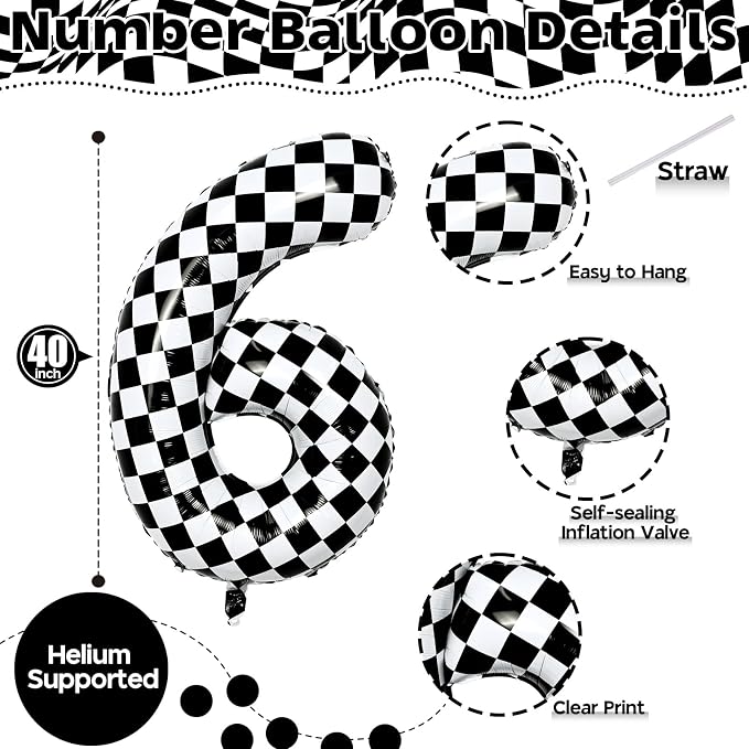 Giant Number Balloons 6, 40 Inch Foil Helium Racing 6 Balloon - Image 2