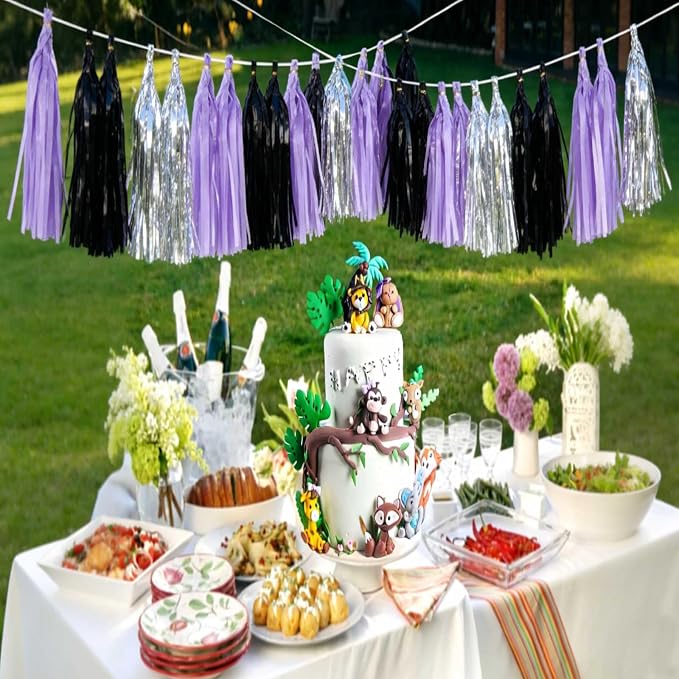 Purple, and Metallic Silver Tassel 30Pcs Tissue Paper Tassels Garland DIY - Image 6